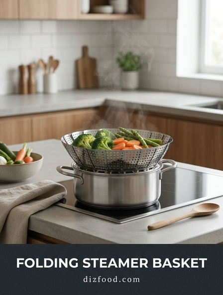 Maximizing Compact Kitchen Space with a folding steamer basket